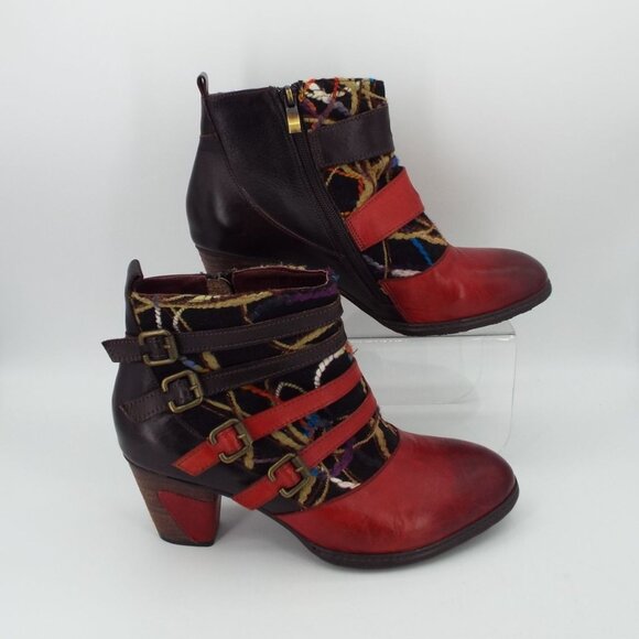 L'Artiste Spring Step Redding Red Leather Buckle Booties Size 40 - Picture 2 of 14